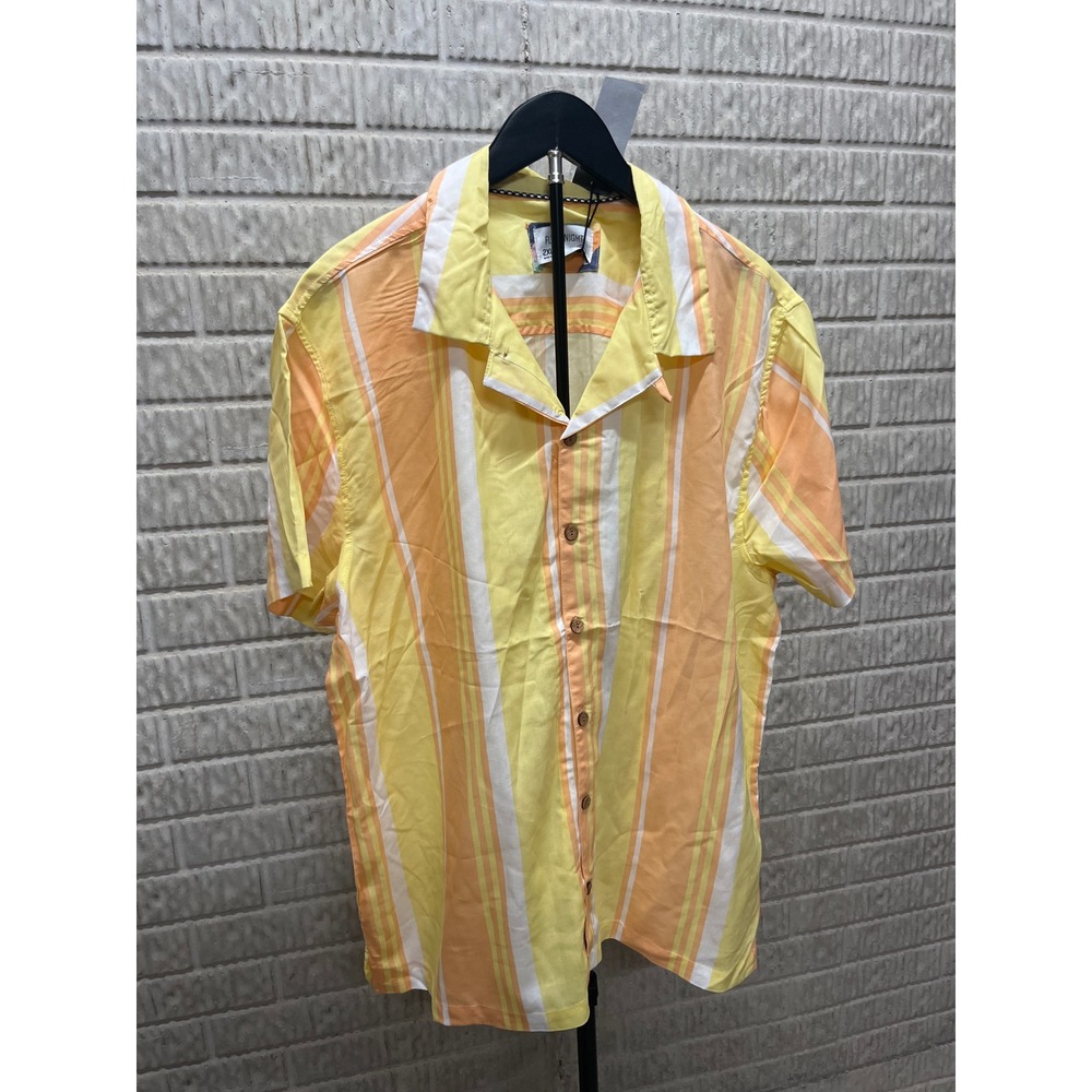 Fly by Night Mens 2XL Yellow Orange Striped Short Sleeve Button Down‎ Camp Shirt